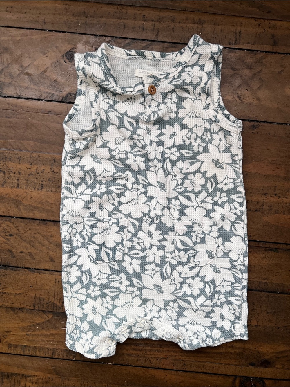 Sleeveless Floral Baby Romper in White and Sage